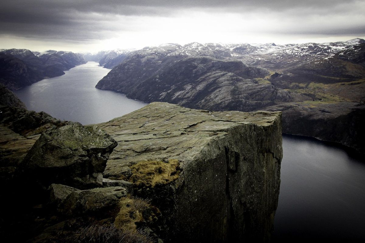 Preikestolen (Pulpit Rock), a flat-topped cliff high above the Lysefjord